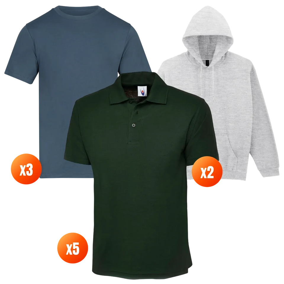 Uneek x5 Polo + x3 Tee + x2 Hoodie Pack