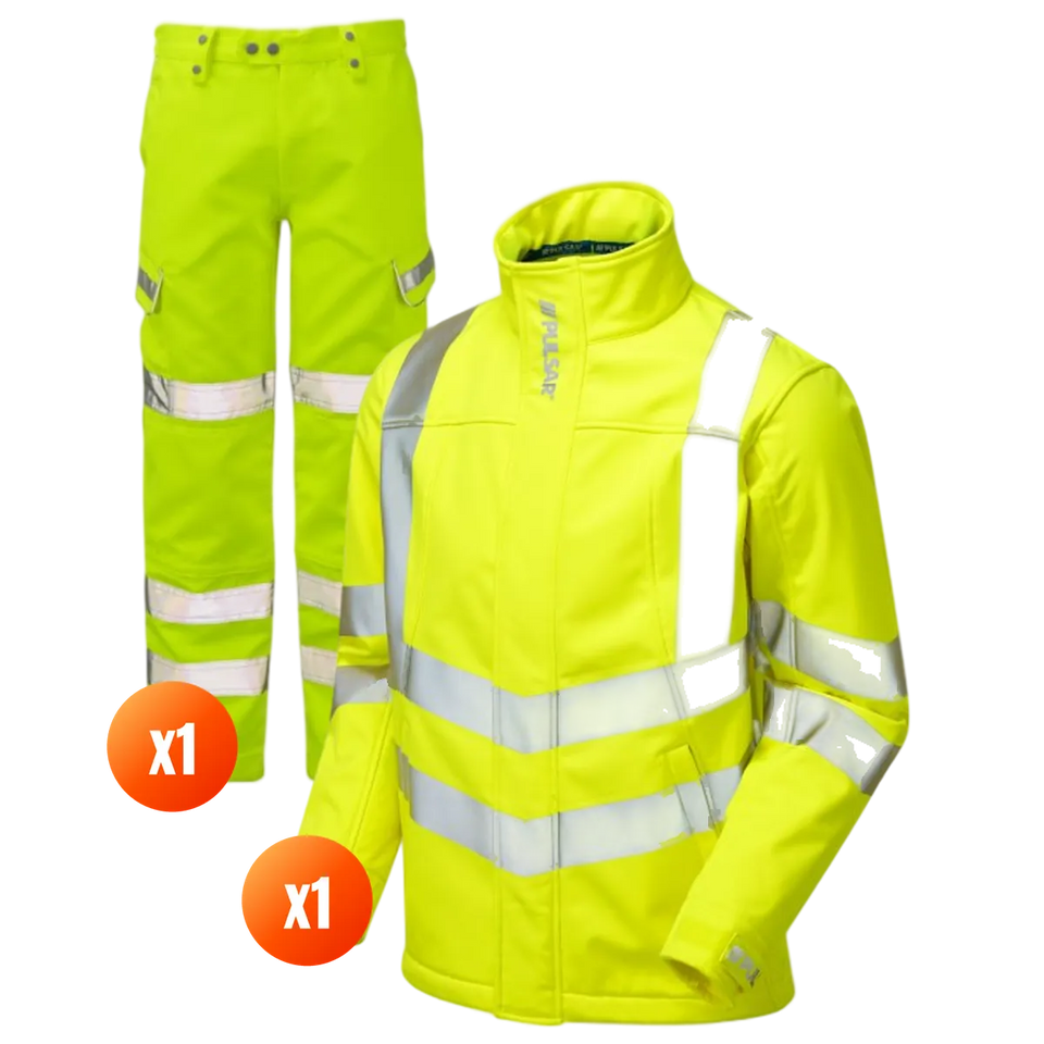 The Workwear Co Pulsar Yellow Hi-Vis Softshell + Trouser Pack
