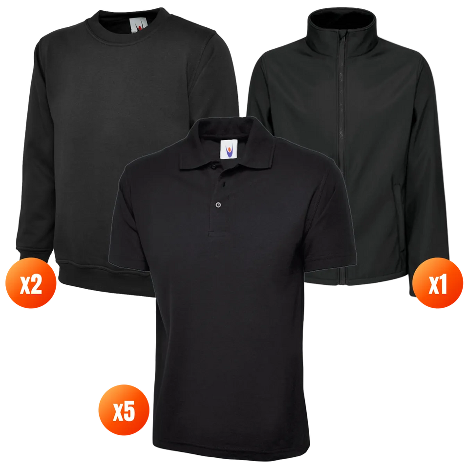 The Workwear Co Uneek x5 Polo + x2 Sweatshirt + Regatta Softshell Pack