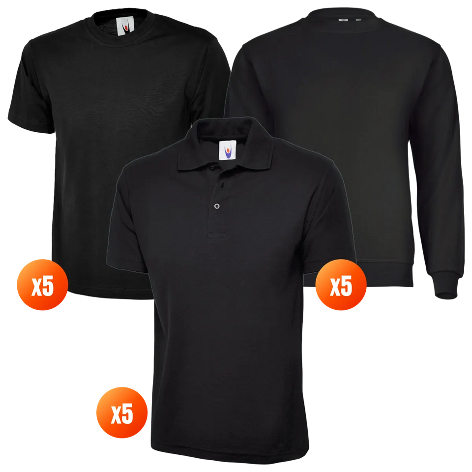 The Workwear Co Uneek x5 Polo + x5 Tee + x5 Sweatshirt Pack