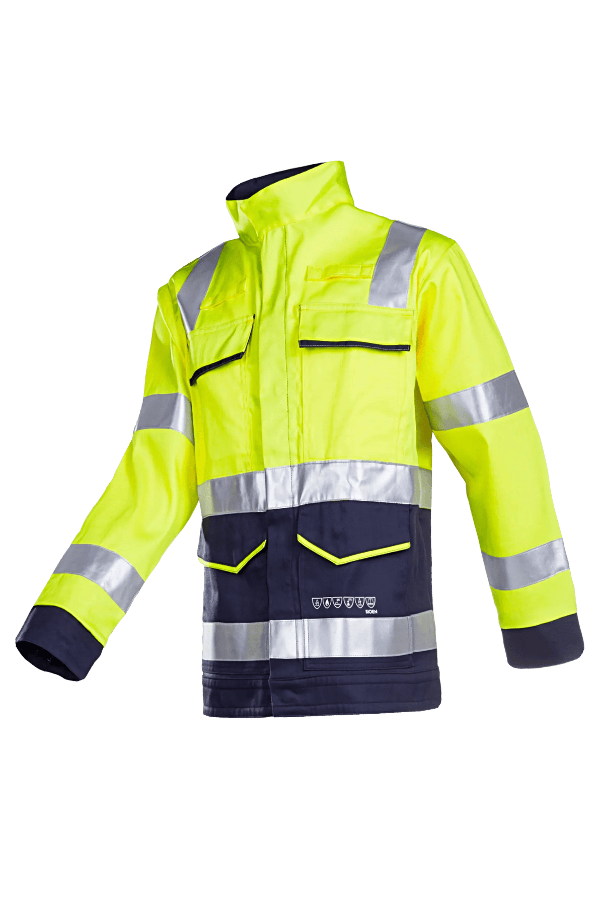Sioen PRO Vendat in High-vis yellow/Navy blue, side view