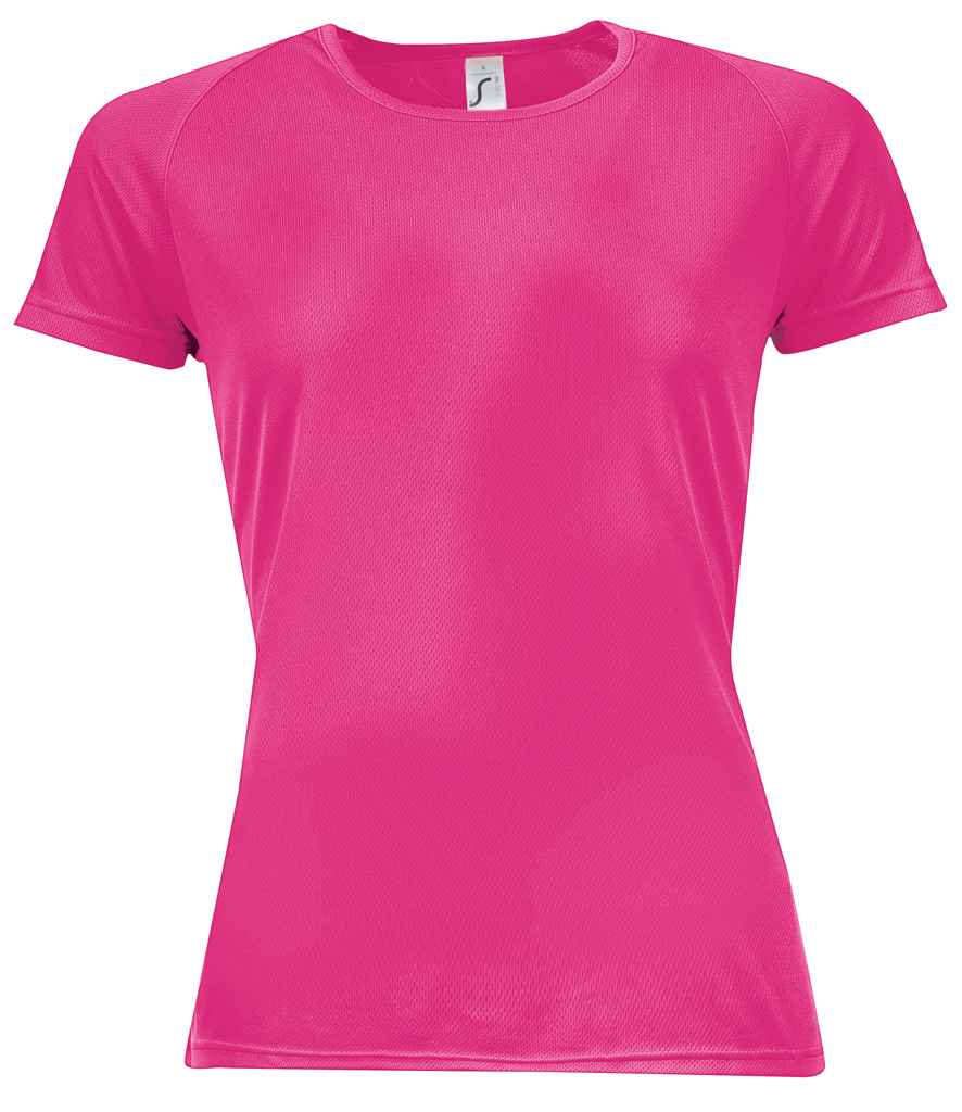 SOL'S Ladies Sporty Performance T-Shirt in Neon Pink, front view
