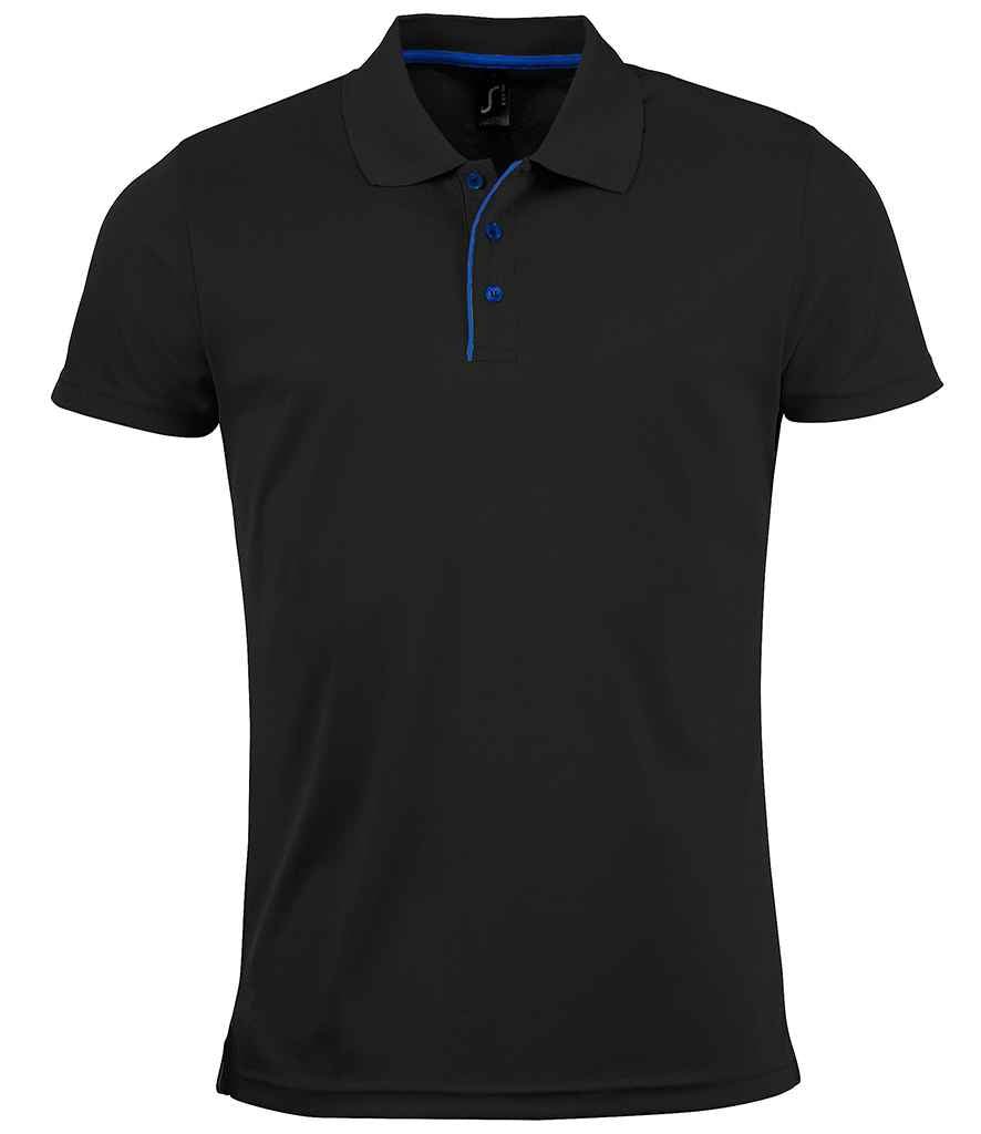 SOL'S Performer Piqué Polo Shirt in Black, front view