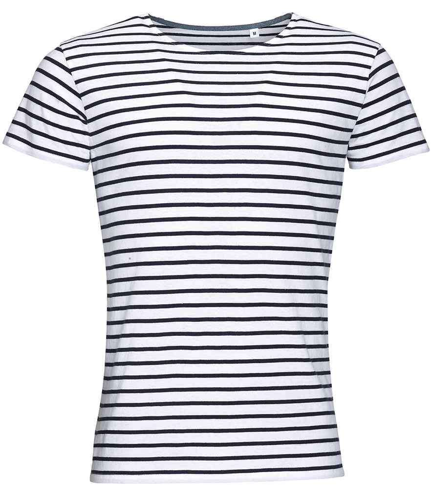 SOL'S Miles Striped T-Shirt in White/Navy, front view