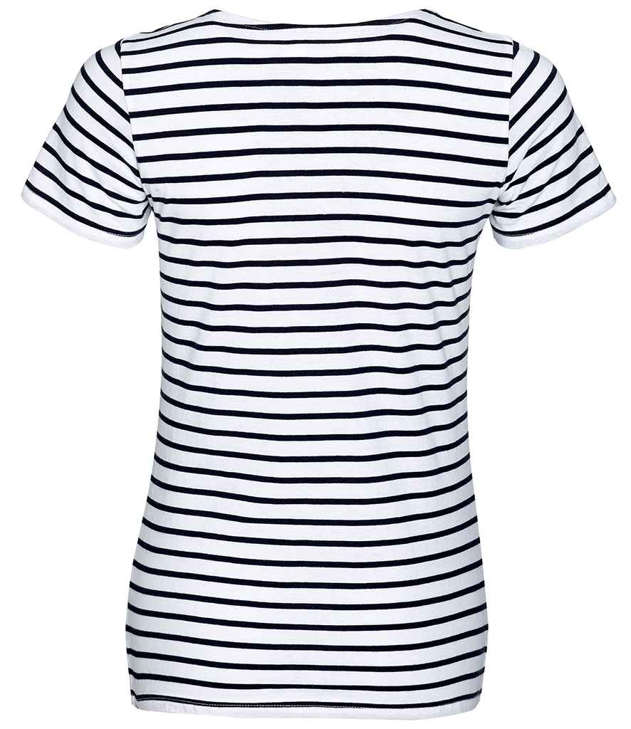 SOL'S Ladies Miles Striped T-Shirt in White/Navy, back view