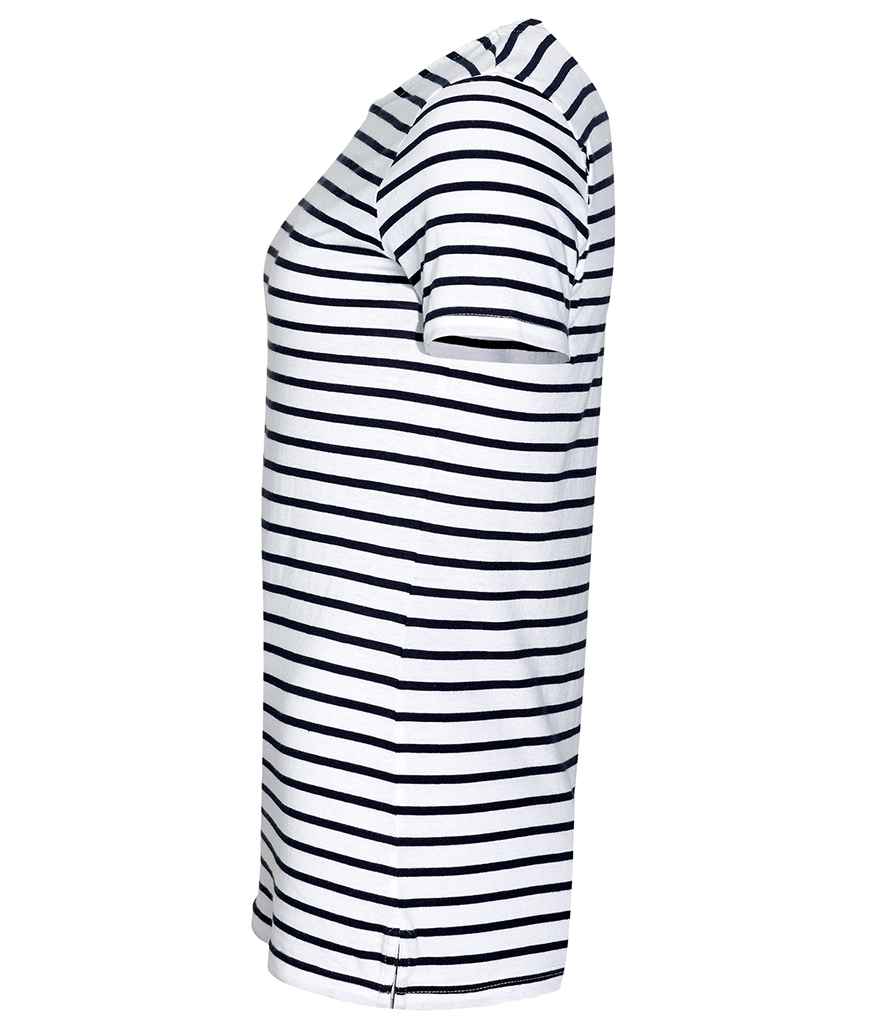 SOL'S Ladies Miles Striped T-Shirt in White/Navy, side view