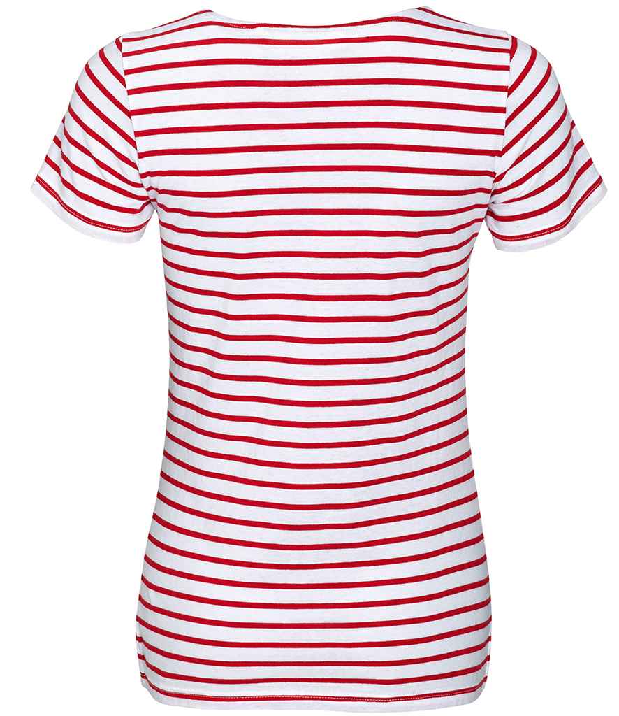 SOL'S Ladies Miles Striped T-Shirt in White/Red, back view