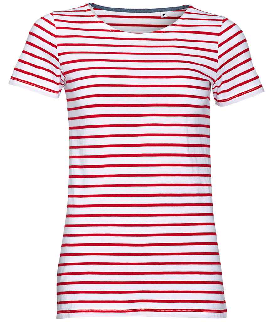 SOL'S Ladies Miles Striped T-Shirt in White/Red, front view