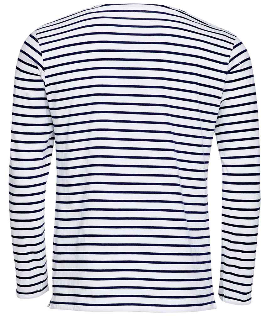 SOL'S Marine Long Sleeve Striped T-Shirt in White/Navy, back view