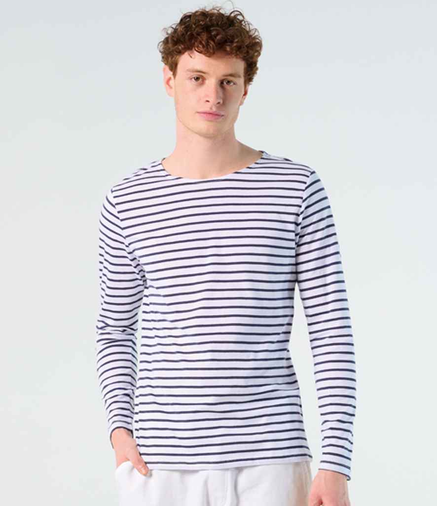 SOL'S Marine Long Sleeve Striped T-Shirt in White/Navy