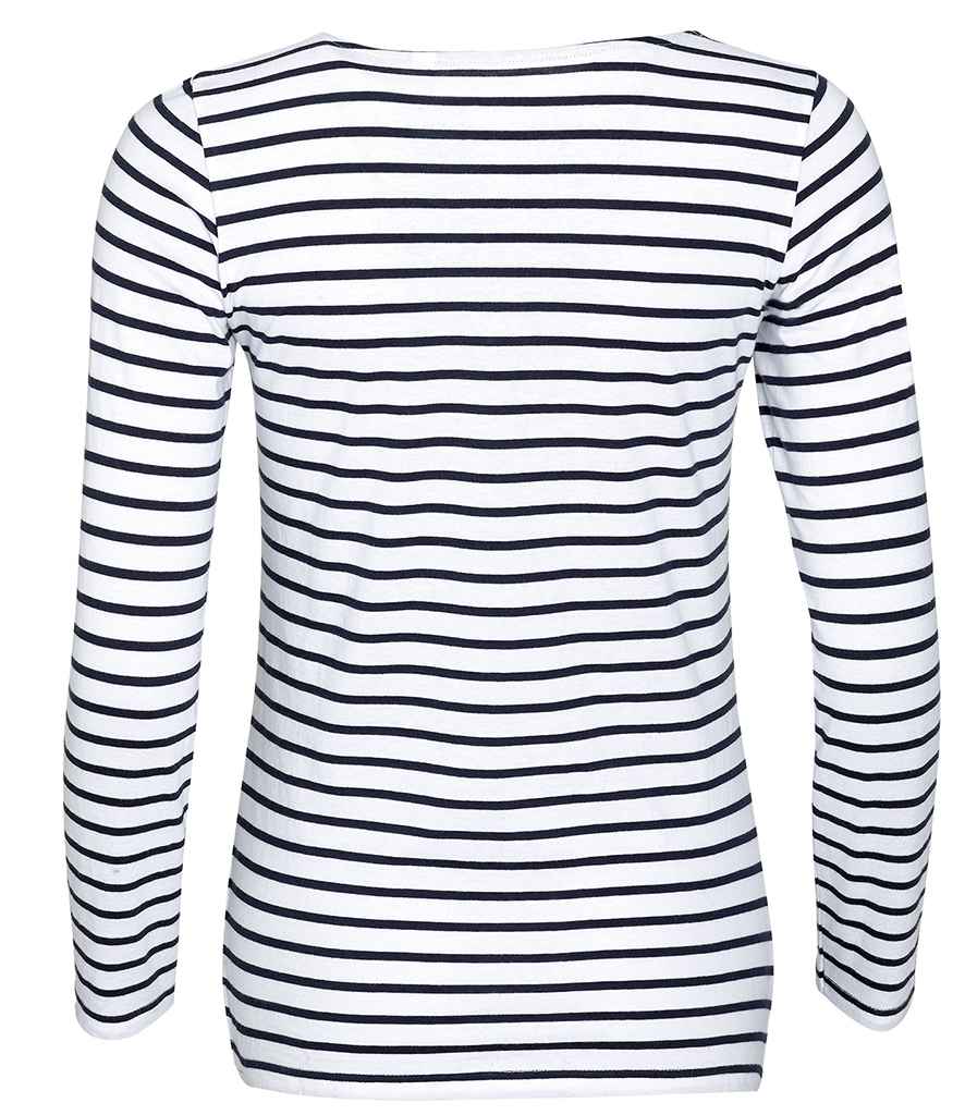 SOL'S Ladies Marine Long Sleeve Striped T-Shirt in White/Navy, back view