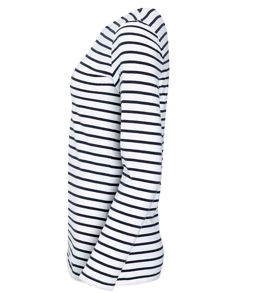 SOL'S Ladies Marine Long Sleeve Striped T-Shirt in White/Navy, side view