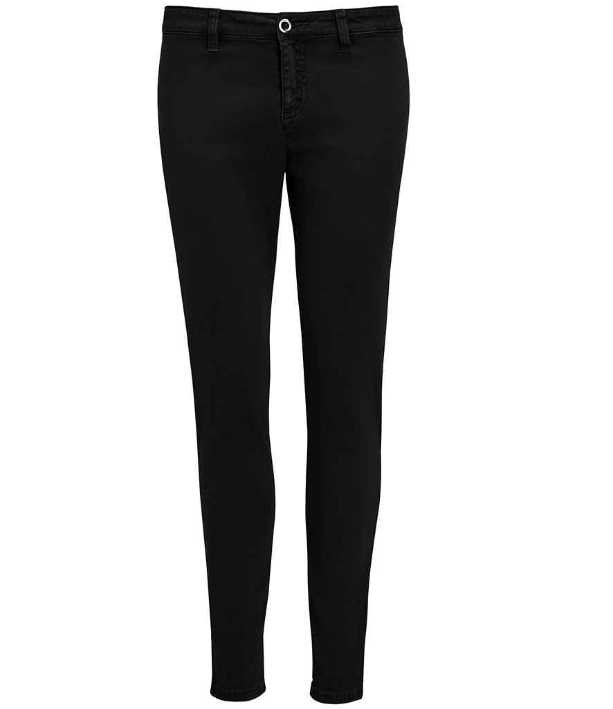 SOL'S Ladies Jules Chino Trousers in Black, front view