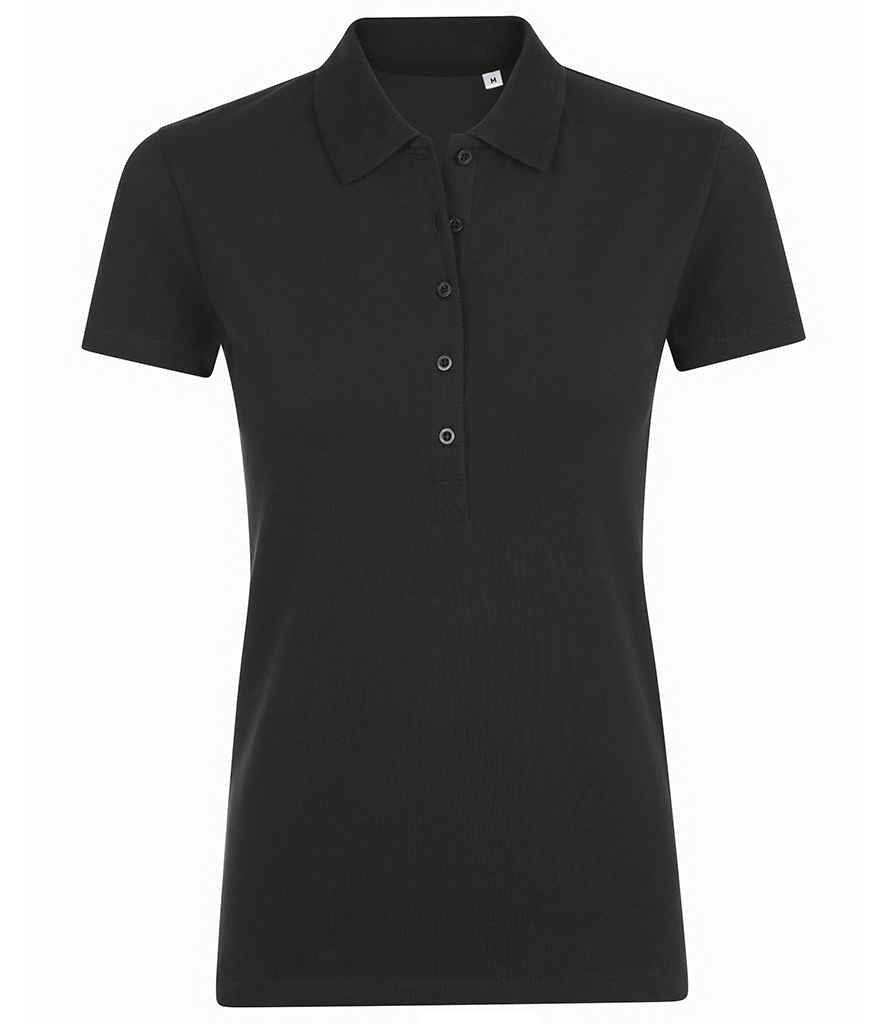 SOL'S Ladies Phoenix Piqué Polo Shirt in Black, front view