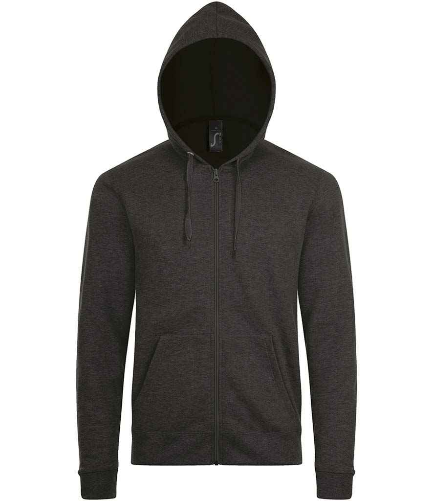 SOL'S Stone Zip Hooded Sweatshirt in Charcoal Marl, front view