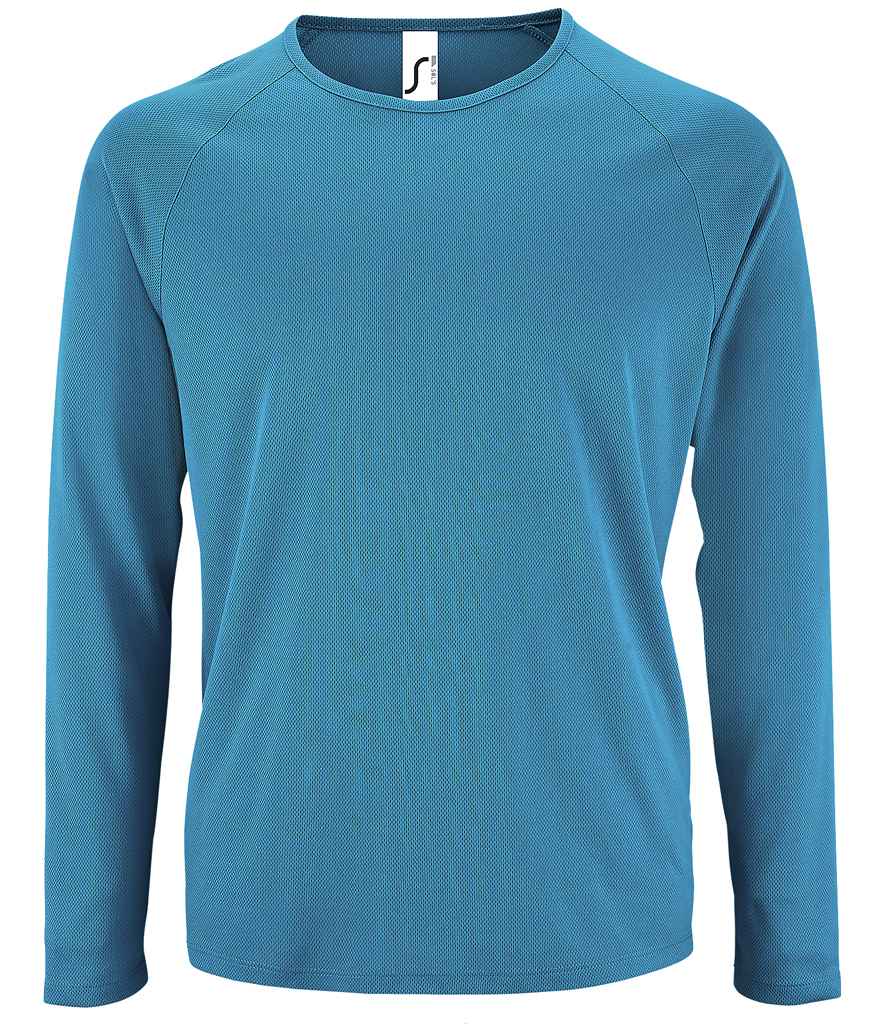 SOL'S Sporty Long Sleeve Performance T-Shirt in Aqua, front view