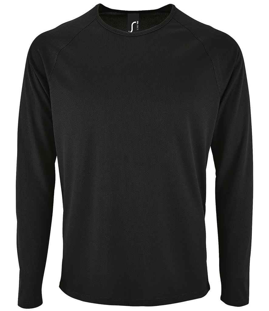 SOL'S Sporty Long Sleeve Performance T-Shirt in Black, front view