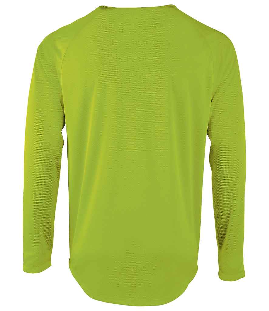 SOL'S Sporty Long Sleeve Performance T-Shirt in Neon Green, back view