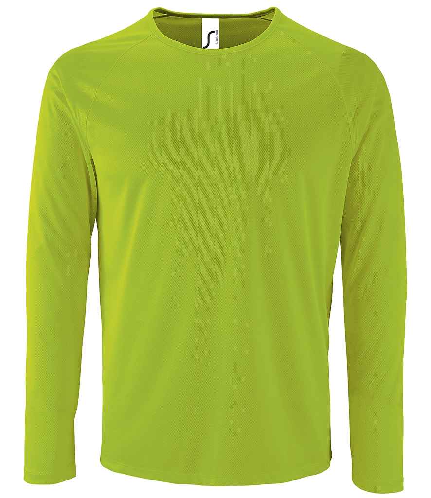 SOL'S Sporty Long Sleeve Performance T-Shirt in Neon Green, front view