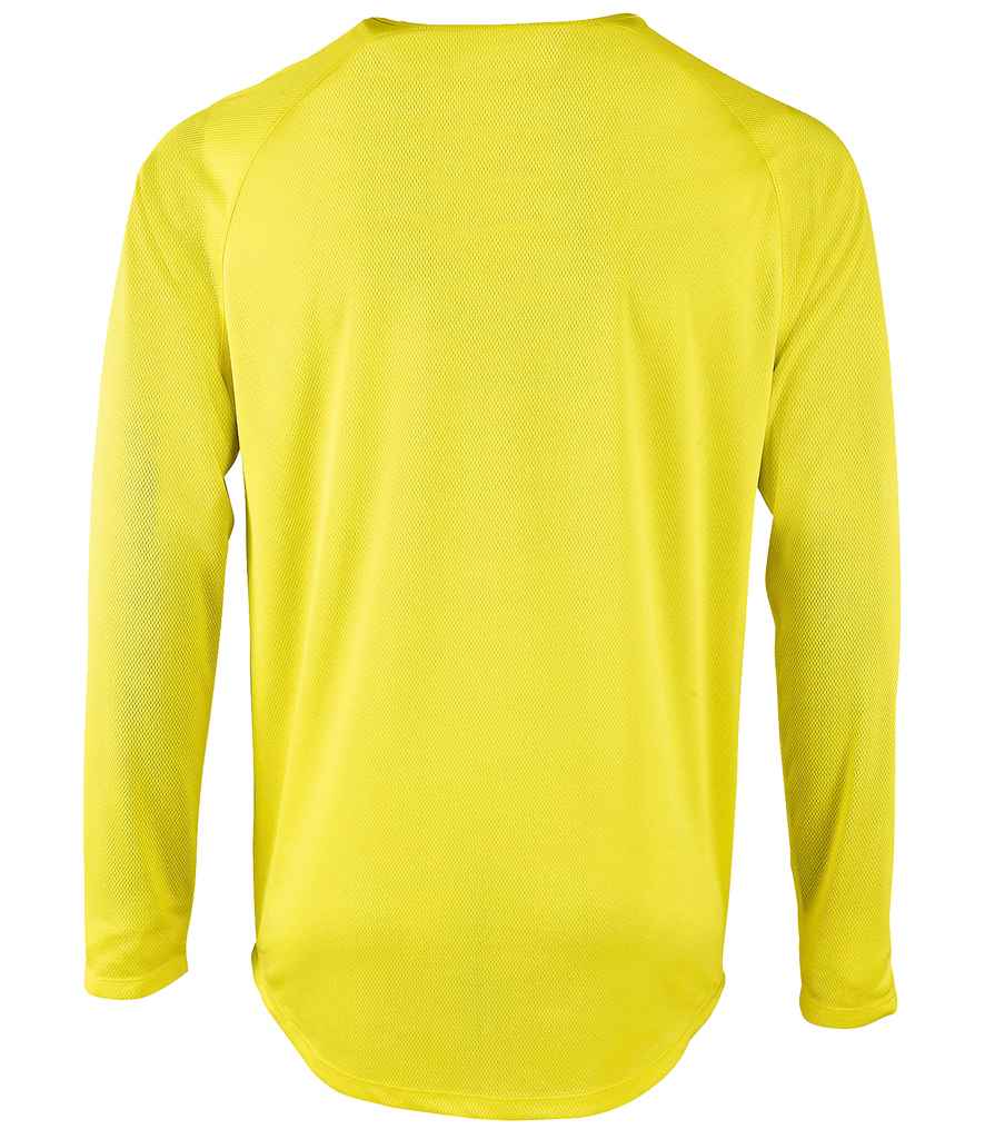 SOL'S Sporty Long Sleeve Performance T-Shirt in Neon Yellow, back view