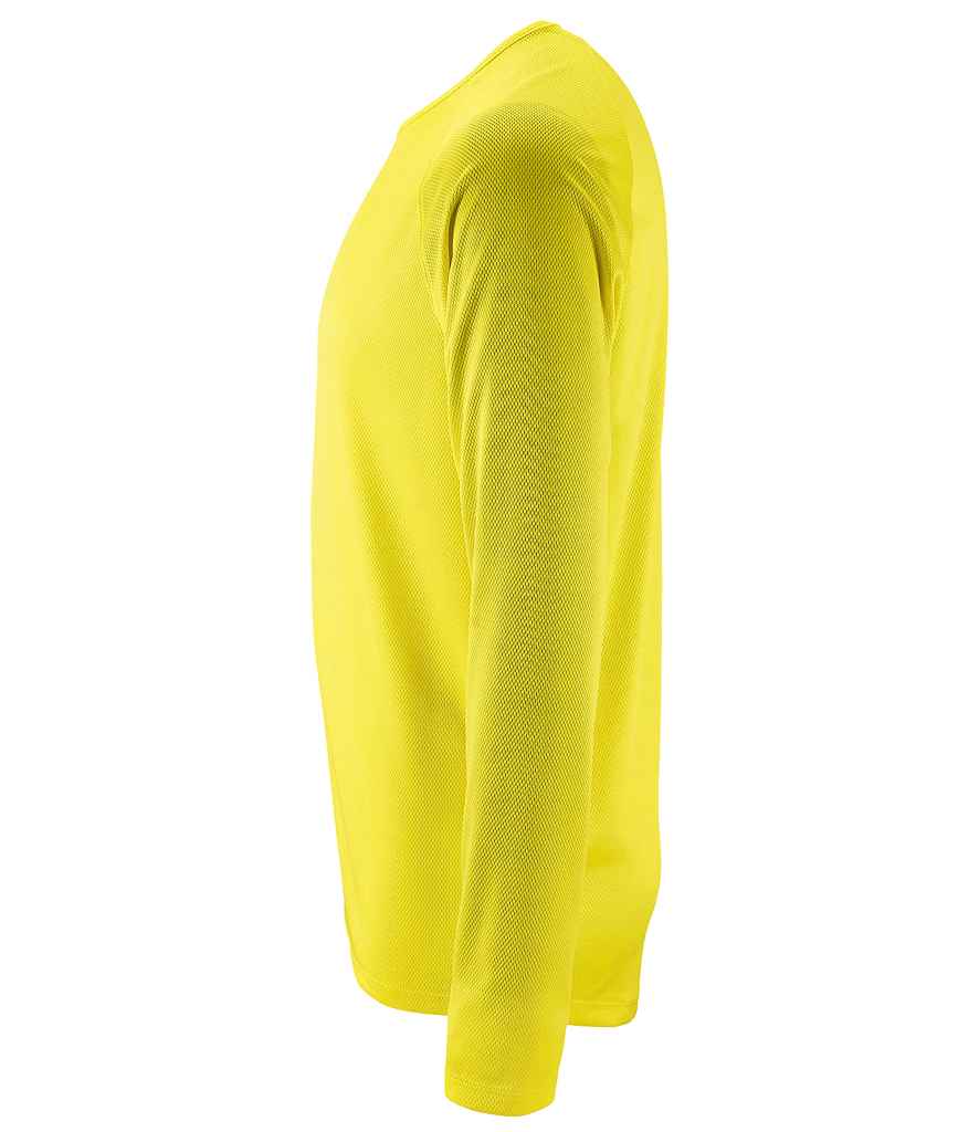 SOL'S Sporty Long Sleeve Performance T-Shirt in Neon Yellow, side view