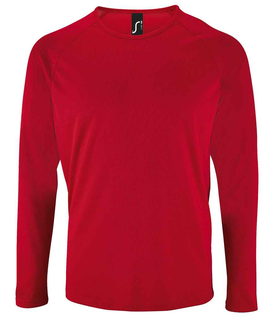 SOL'S Sporty Long Sleeve Performance T-Shirt in Red, front view