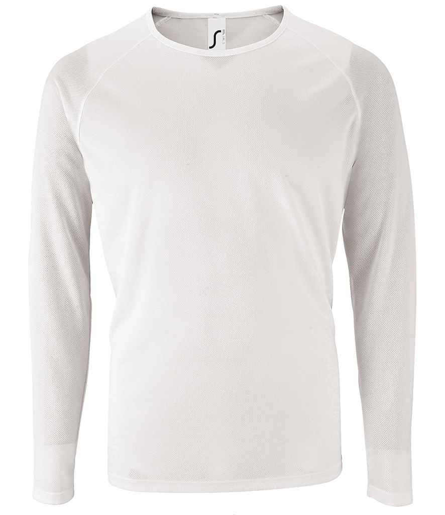 SOL'S Sporty Long Sleeve Performance T-Shirt in White, front view