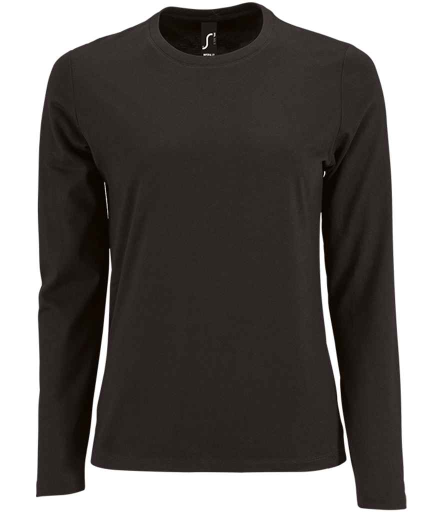 SOL'S Ladies Imperial Long Sleeve T-Shirt in Deep Black, front view