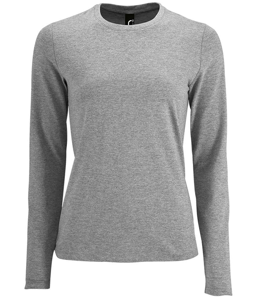 SOL'S Ladies Imperial Long Sleeve T-Shirt in Grey Marl, front view