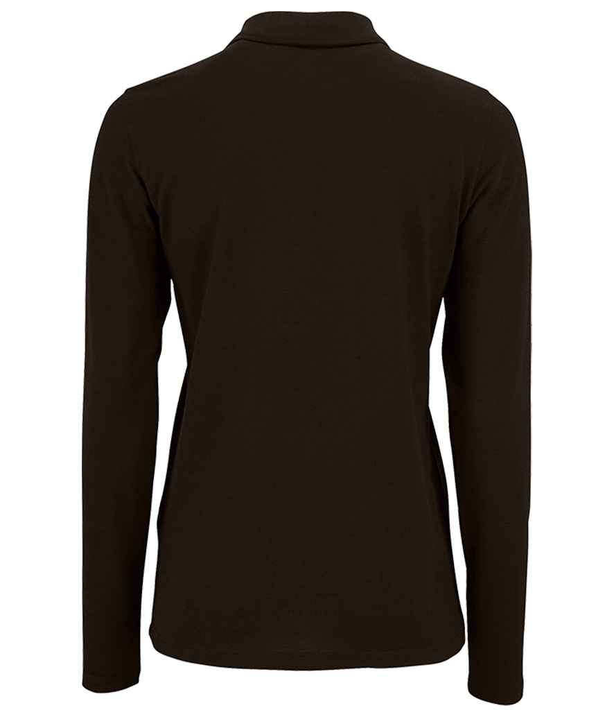SOL'S Ladies Perfect Long Sleeve Piqué Polo Shirt in Black, back view