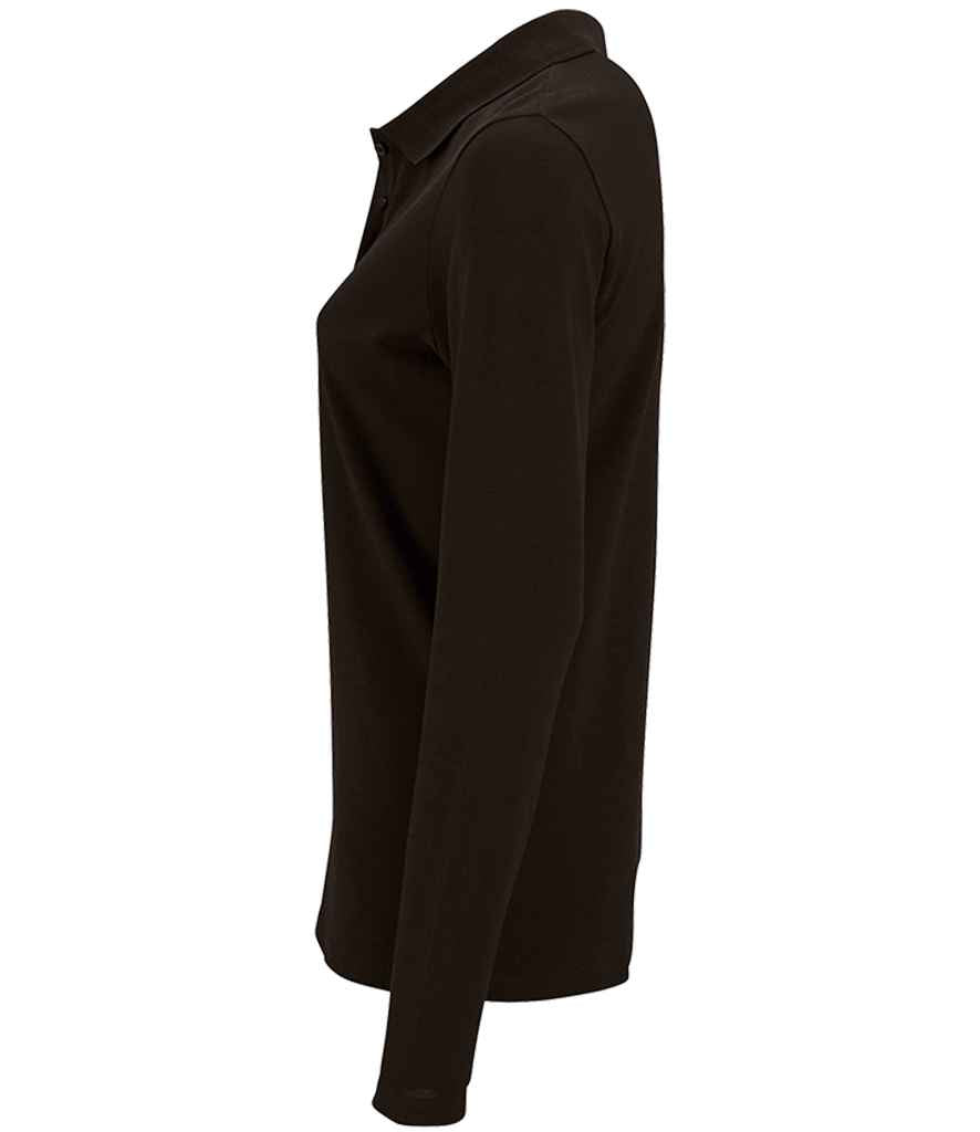 SOL'S Ladies Perfect Long Sleeve Piqué Polo Shirt in Black, side view