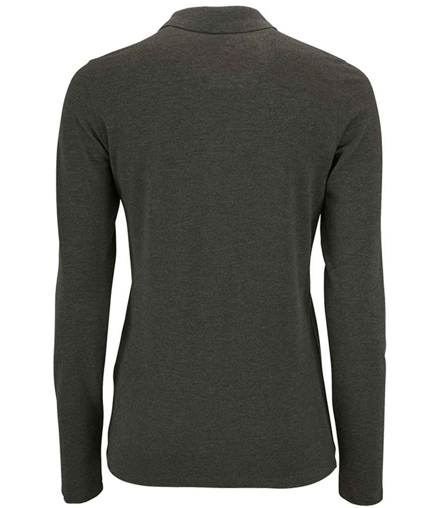 SOL'S Ladies Perfect Long Sleeve Piqué Polo Shirt in Charcoal Marl, back view
