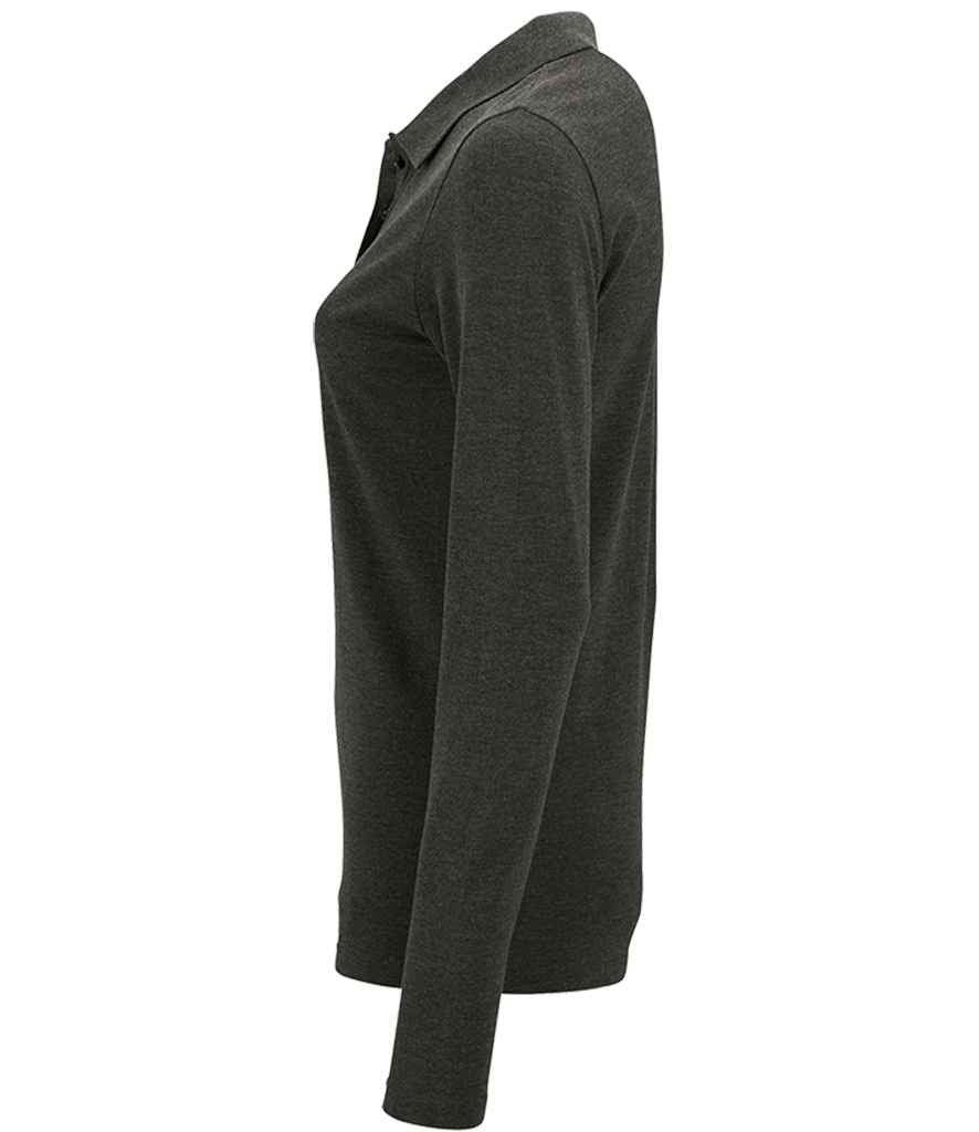 SOL'S Ladies Perfect Long Sleeve Piqué Polo Shirt in Charcoal Marl, side view