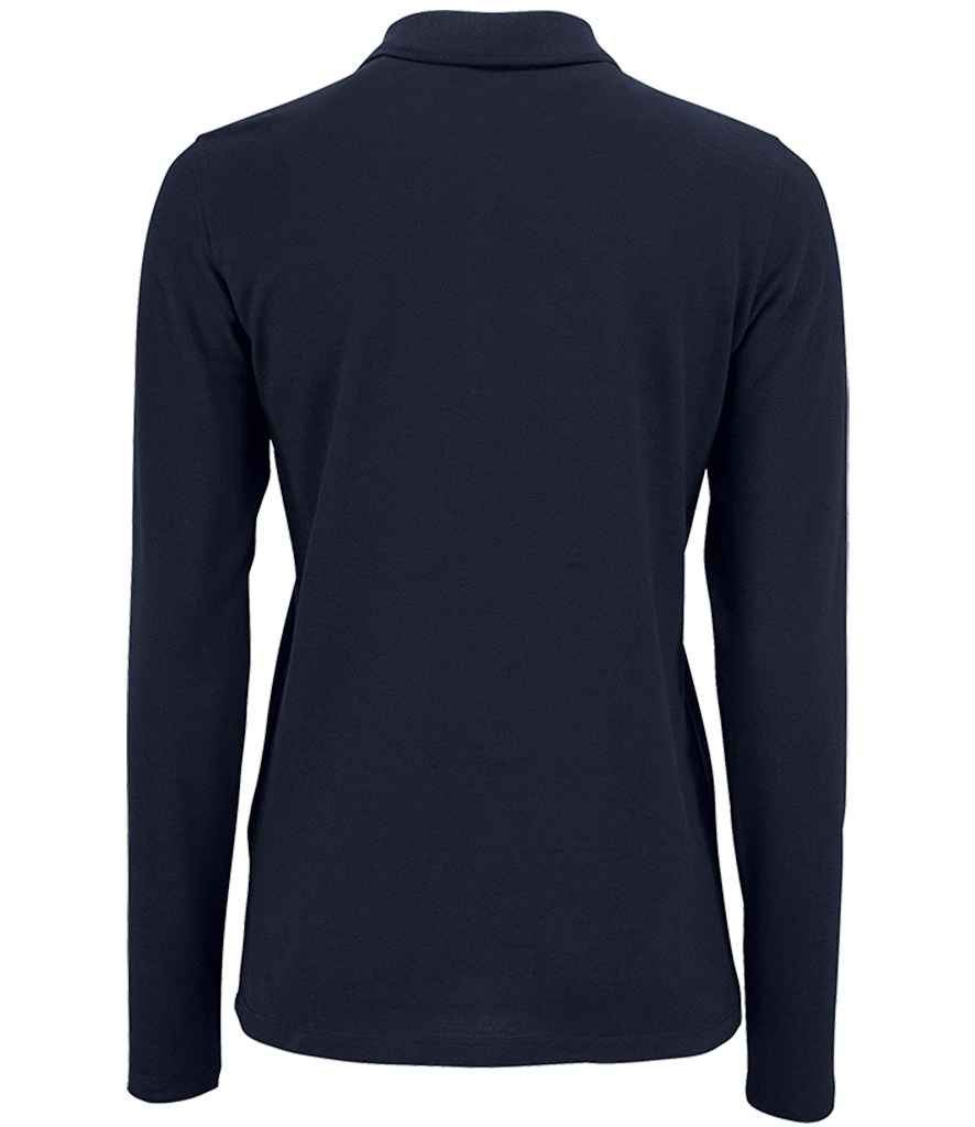 SOL'S Ladies Perfect Long Sleeve Piqué Polo Shirt in French Navy, back view