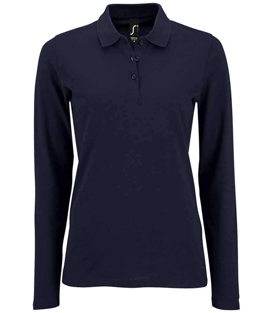 SOL'S Ladies Perfect Long Sleeve Piqué Polo Shirt in French Navy, front view
