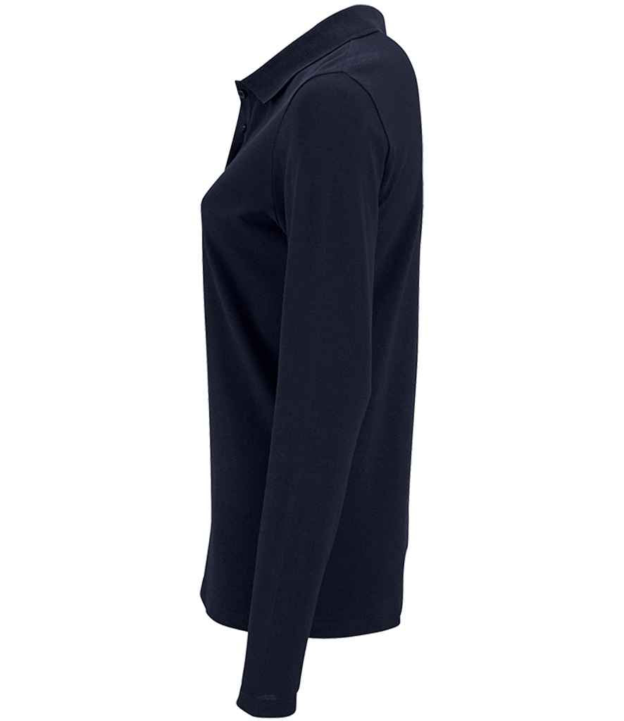 SOL'S Ladies Perfect Long Sleeve Piqué Polo Shirt in French Navy, side view