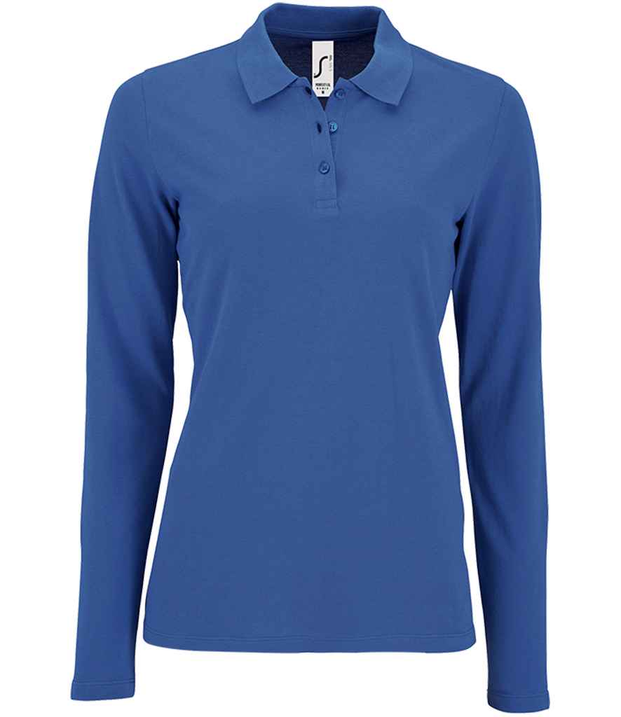 SOL'S Ladies Perfect Long Sleeve Piqué Polo Shirt in Royal Blue, front view