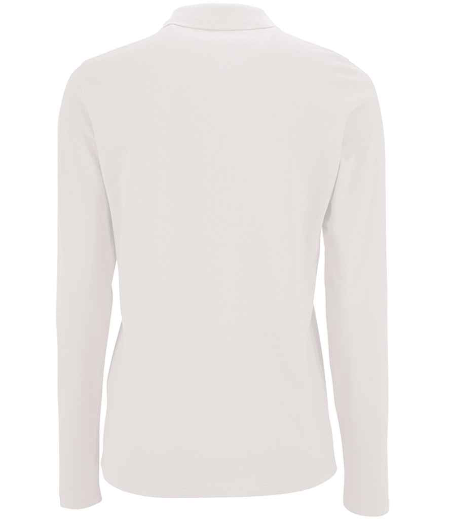 SOL'S Ladies Perfect Long Sleeve Piqué Polo Shirt in White, back view