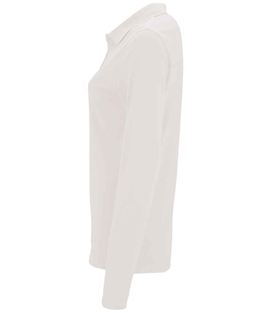 SOL'S Ladies Perfect Long Sleeve Piqué Polo Shirt in White, side view