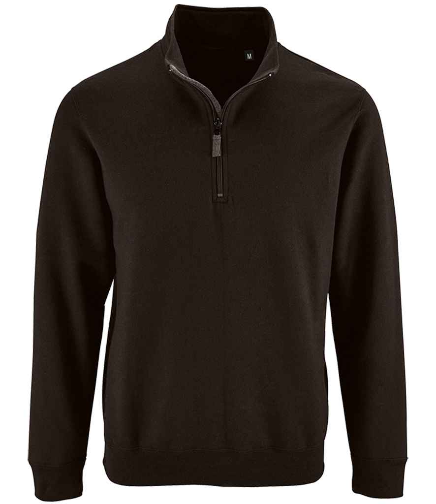 SOL'S Stan Contrast Zip Neck Sweatshirt in Black, front view