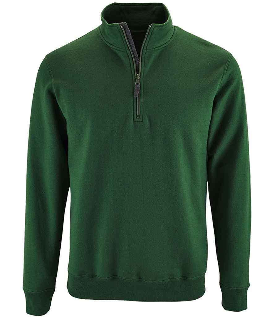 SOL'S Stan Contrast Zip Neck Sweatshirt in Bottle Green, front view