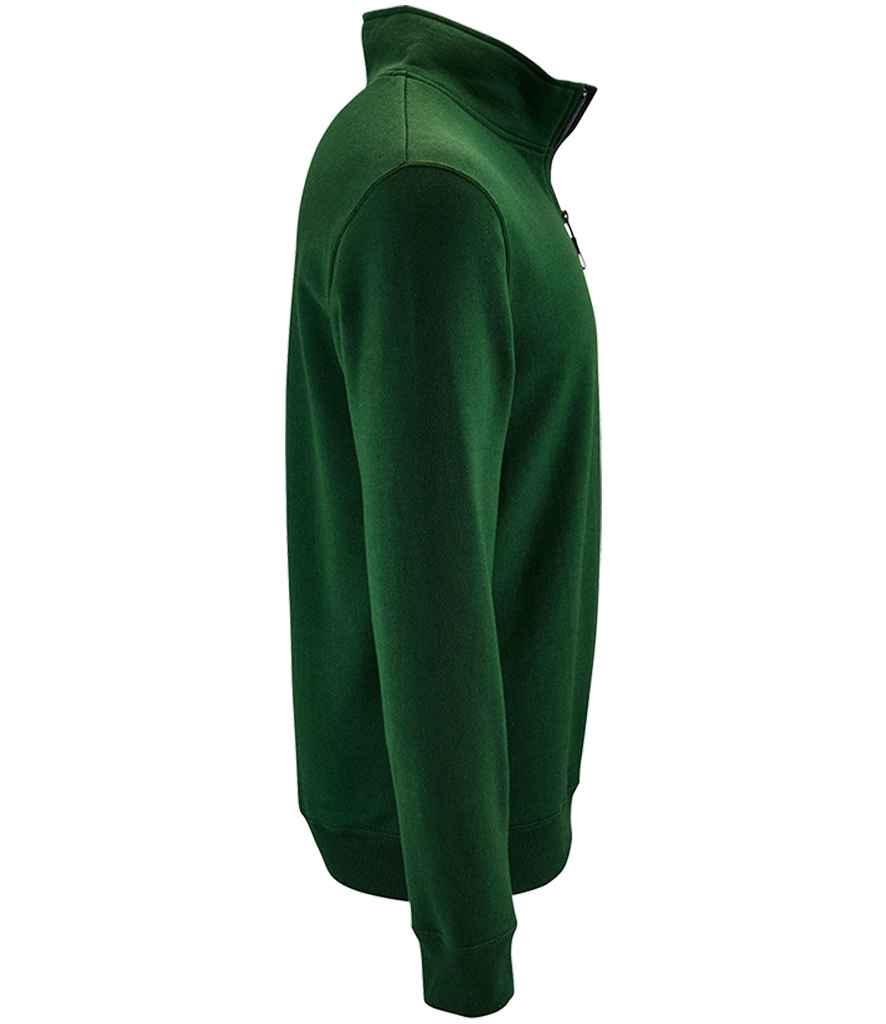 SOL'S Stan Contrast Zip Neck Sweatshirt in Bottle Green, side view
