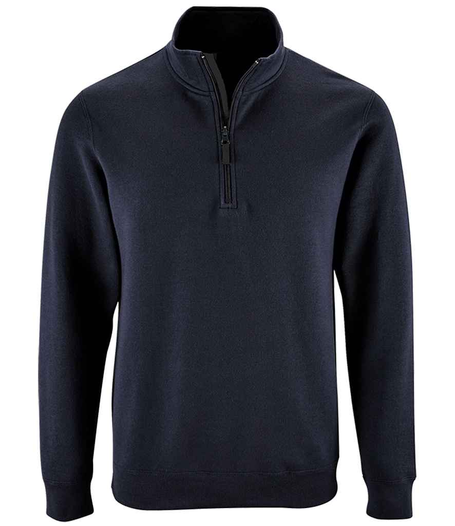 SOL'S Stan Contrast Zip Neck Sweatshirt in French Navy, front view