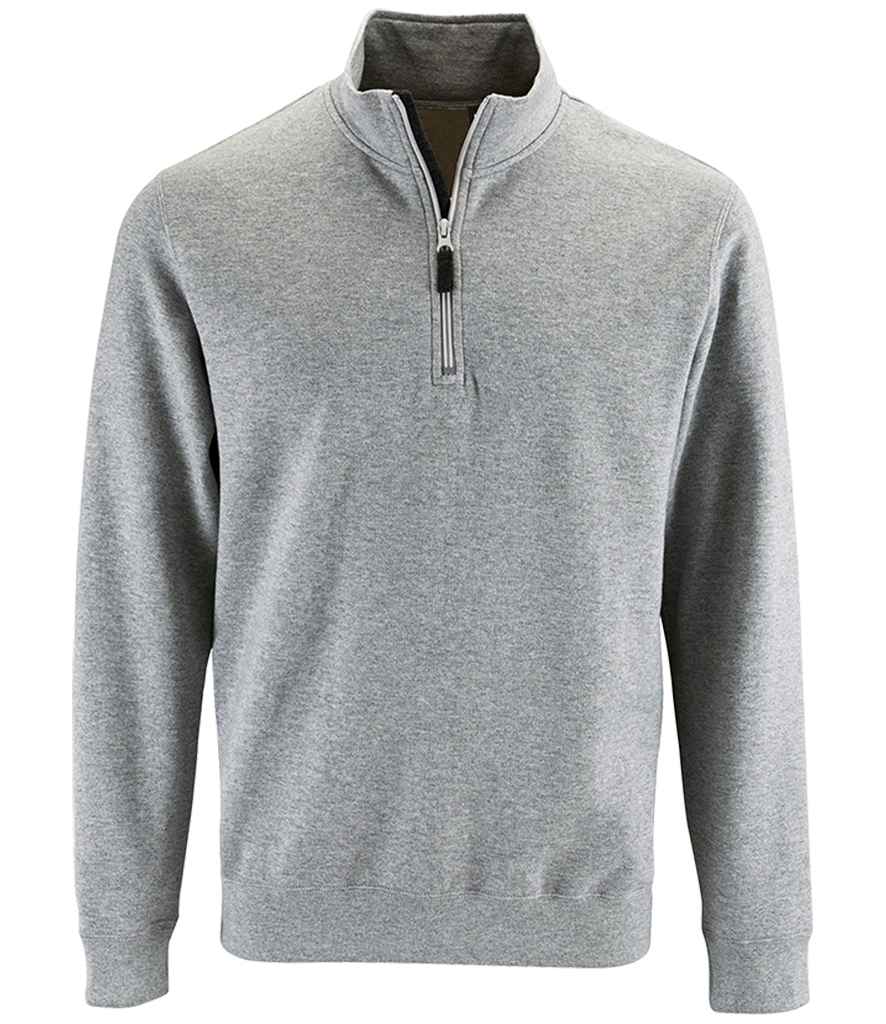 SOL'S Stan Contrast Zip Neck Sweatshirt in Grey Marl, front view