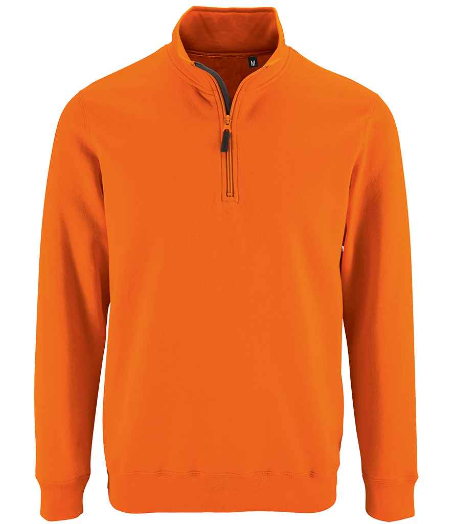 SOL'S Stan Contrast Zip Neck Sweatshirt in Orange, front view