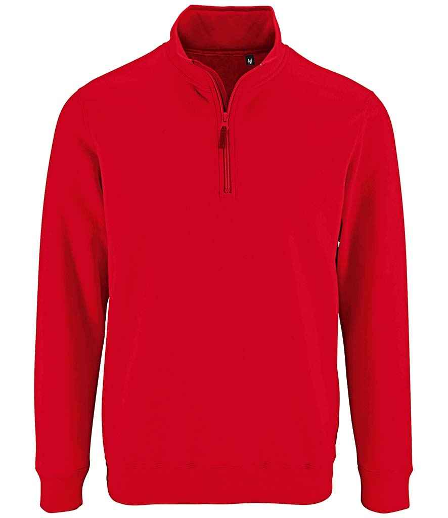 SOL'S Stan Contrast Zip Neck Sweatshirt in Red, front view