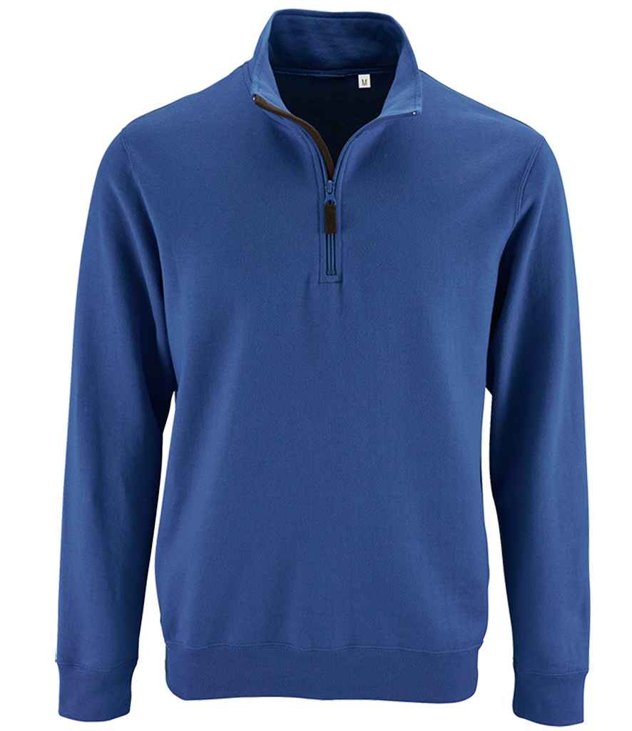 SOL'S Stan Contrast Zip Neck Sweatshirt in Royal Blue, front view