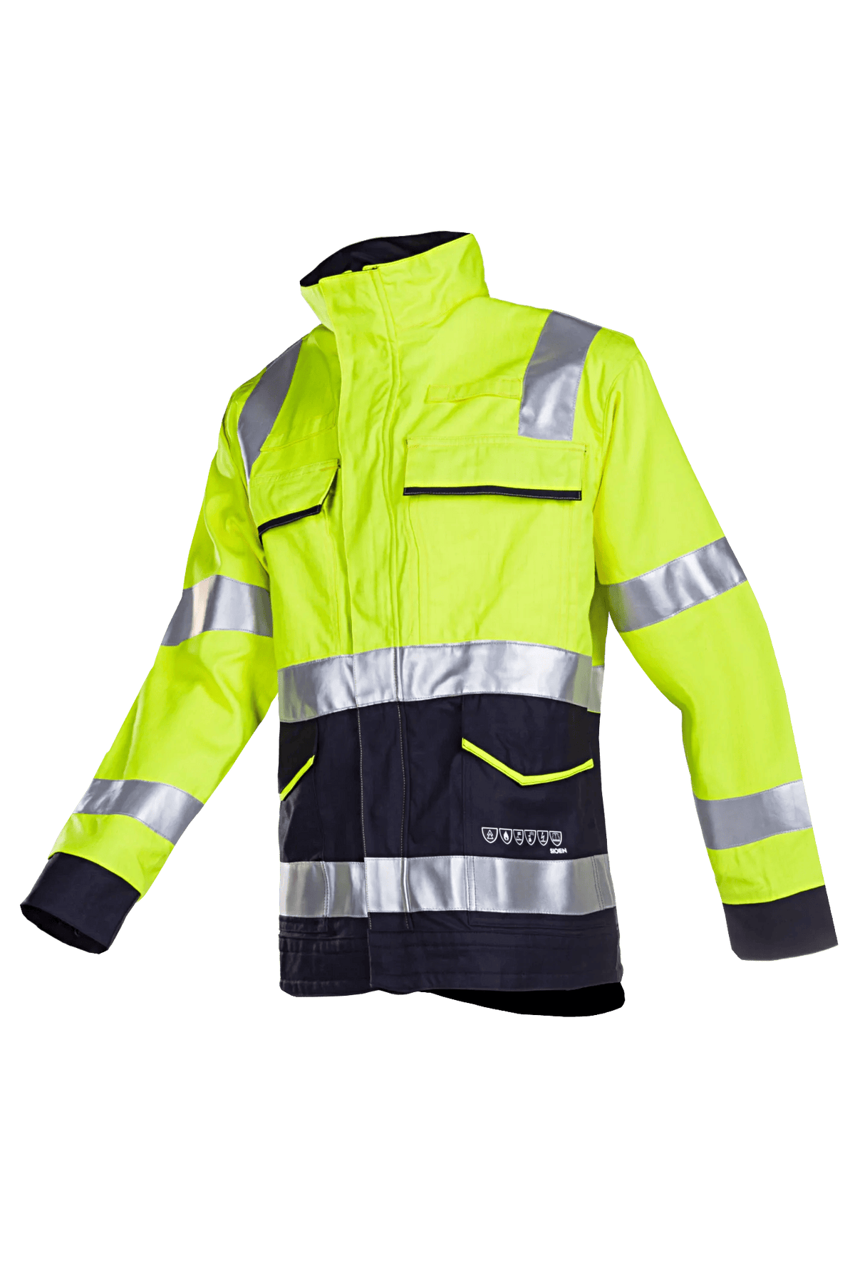 Sioen PRO Reggio in High-vis yellow/Navy blue, side view