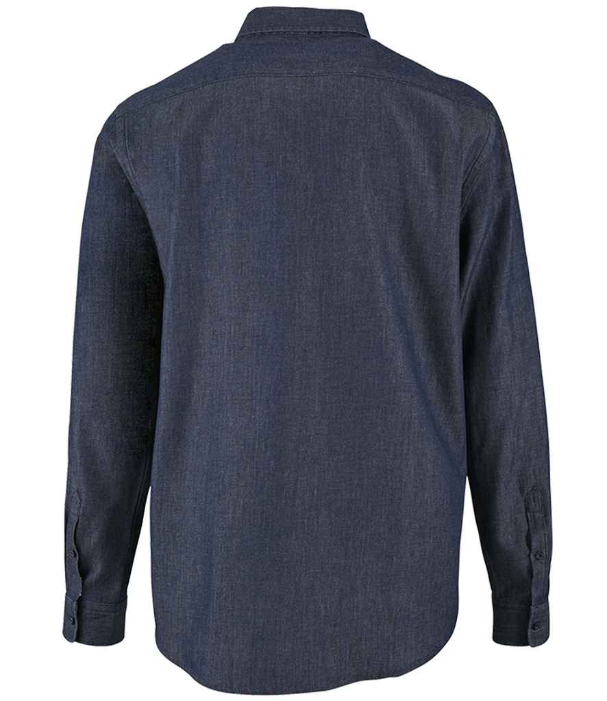 SOL'S Barry Long Sleeve Denim Shirt in Denim Brut, back view