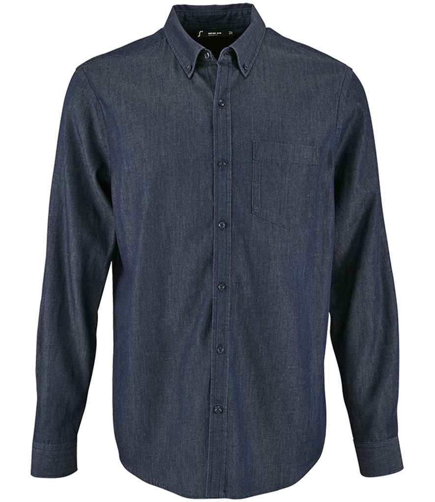 SOL'S Barry Long Sleeve Denim Shirt in Denim Brut, front view
